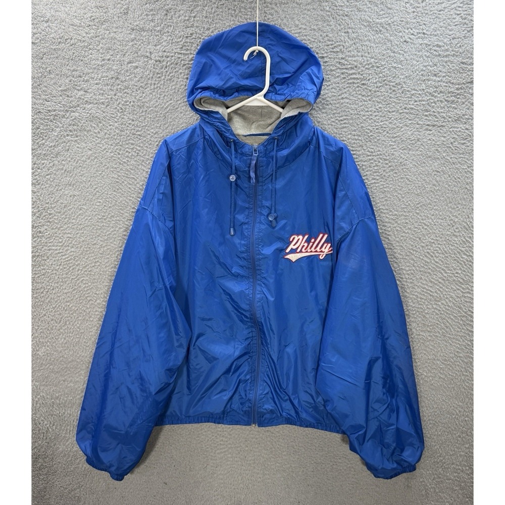 Vintage Philadelphia Phillies Jacket Adult XL Blue Windbreaker MLB Baseball Y2K